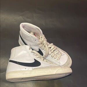 White High-Top Sneakers with Black Swoosh